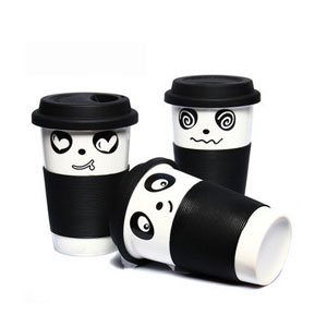 创意熊猫情侣马克杯 带盖隔热,时尚陶瓷+可爱